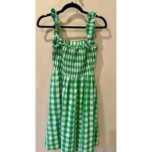 The English Factory Check Print Smocked Dress Green & White Sz Small MSRP $110